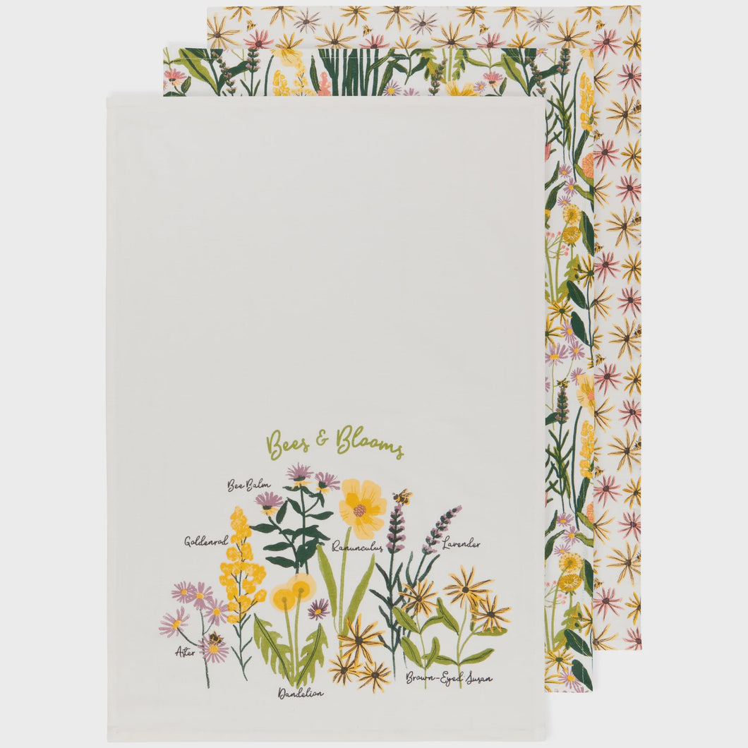 Dishtowels Floursack Bees & Blossoms Set of 3