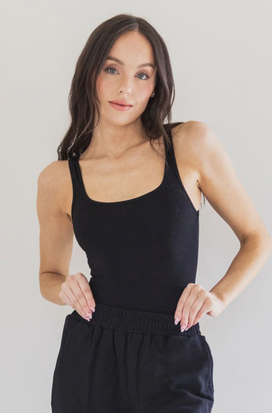 Privilege - Hannah Bodysuit Black Square Neck