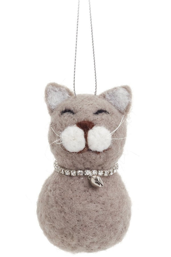 Wool Cat w/Collar Ornament