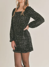 Load image into Gallery viewer, Sadie &amp; Sage - Illuminate Square Neck  Black Sequin Mini Dress
