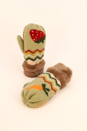 Powder - Kid’s Knitted Mittens Strawberry & Carrot